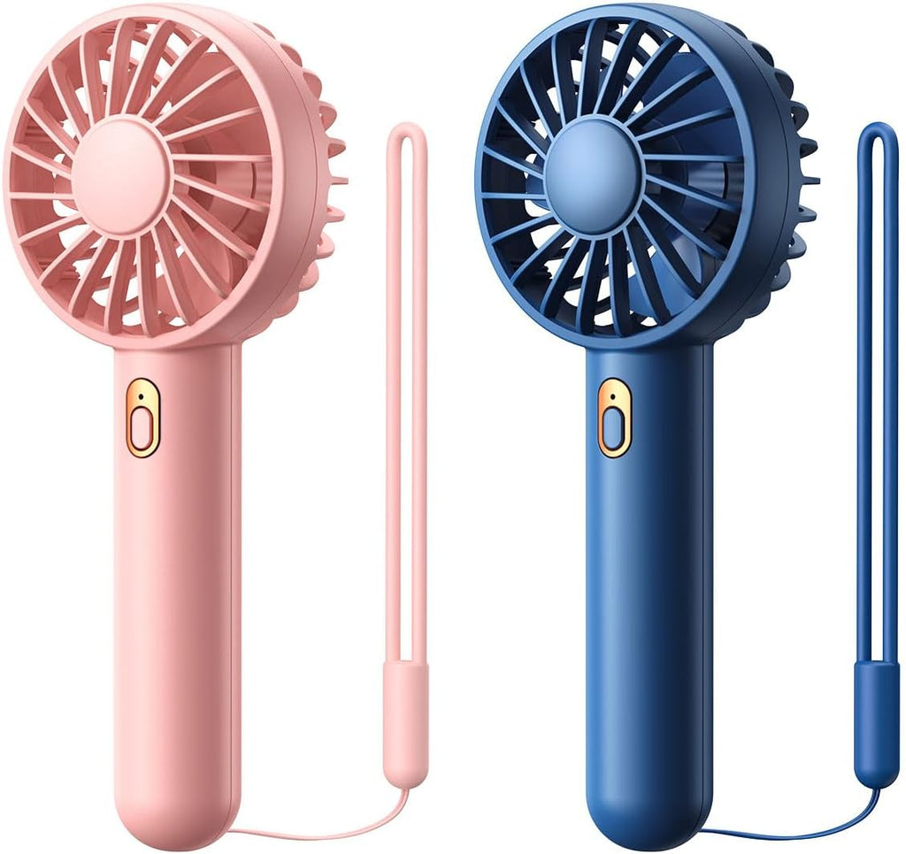Warmco Mini Portable Fan - 3-Speed Rechargeable Handheld & Desk Fan Set, Compact Cooling for Travel | Blue & Pink