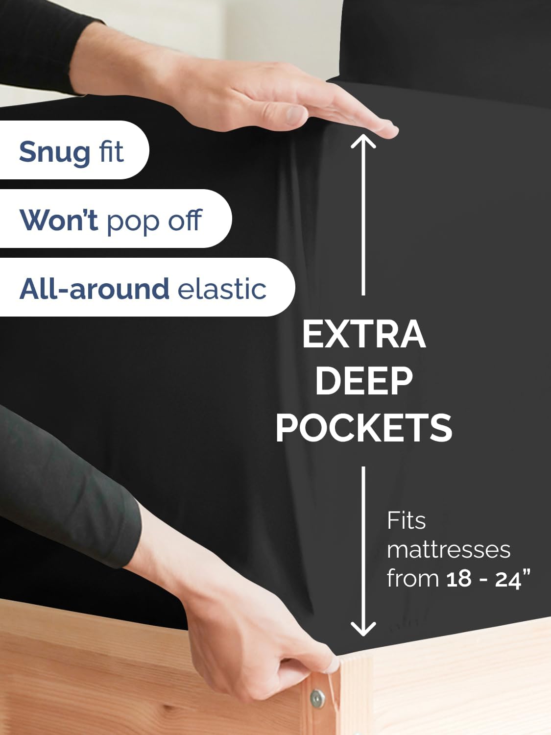 Skiennix Extra Deep Twin Sheet Set - 4-Piece Breathable Cooling Bedding - Soft, Wrinkle-Free Black Sheets