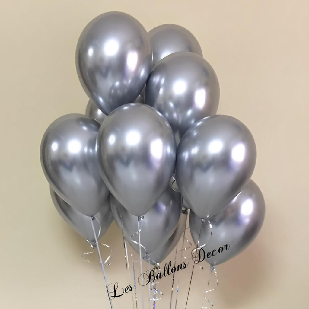 Voircoloria 110pcs Metallic Silver Balloons - 12 Inch Chrome Latex for Weddings, Birthdays & Celebrations