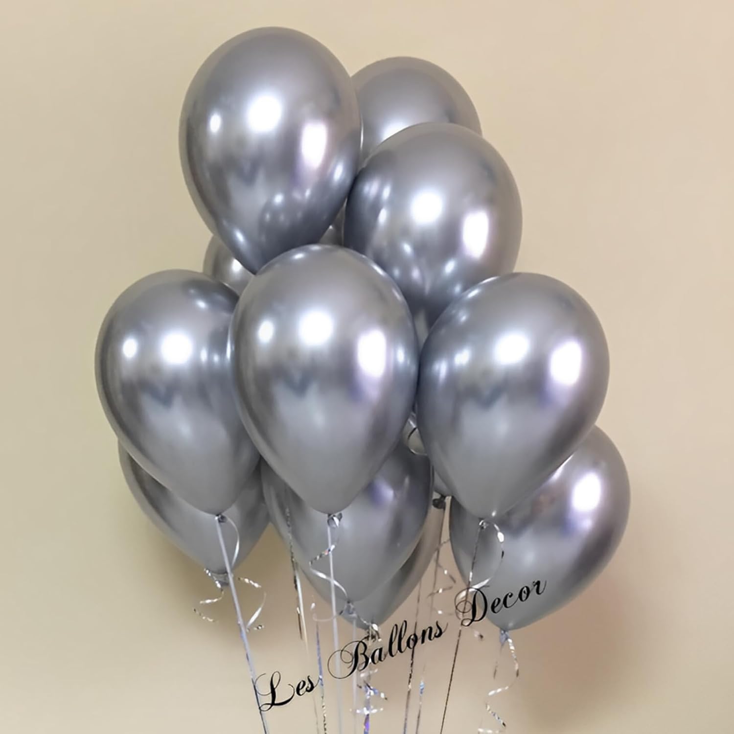 Voircoloria 110pcs Metallic Silver Balloons - 12 Inch Chrome Latex for Weddings, Birthdays & Celebrations