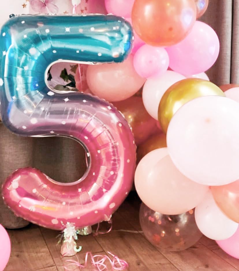 Skiennix 40-Inch Balloon Numbers | Vibrant Pink, Purple & Blue Balloons for 5th Birthday & Wedding Decor