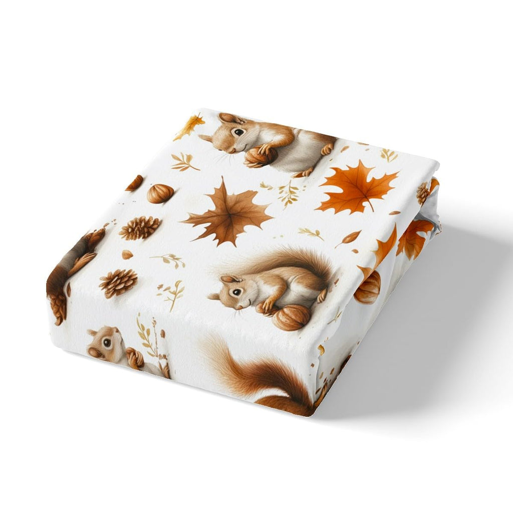 Feelyou Boys Girls Fall Autumn Sheet Set Queen Size, Cute Squirrel Bed Sheets Set Cartoon Animal Sheets with Deep Pocket Fitted Sheet Kids Maple Leaf Teens Bedding Set with 2 Pillow Case