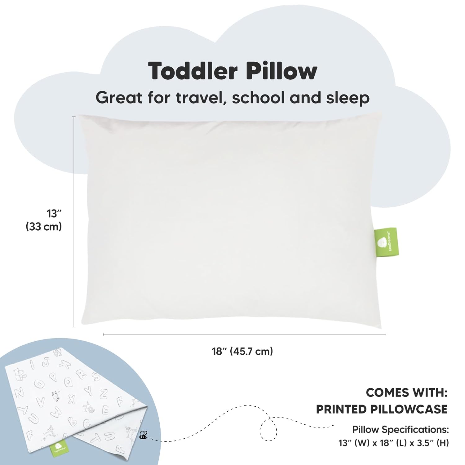 My Little Dreamy Toddler Pillow - Organic Cotton Travel Pillowcase, Soft & Breathable, 13x18 Inches