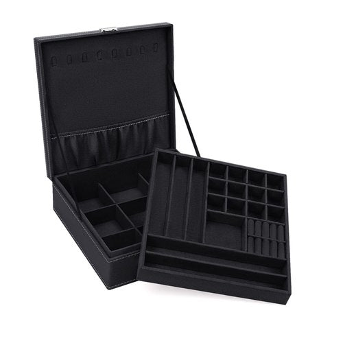 MOSISO Jewelry Box, Jewelry Storage Case Organizer Stackable Double Layer Lockable Display for Women Velvet Necklace Earring Bracelet Ring Watch Brooch Holder, Black