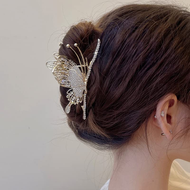 Butterfly Rhinestone Metal Hair Claw Clip Large Nonslip Barrette