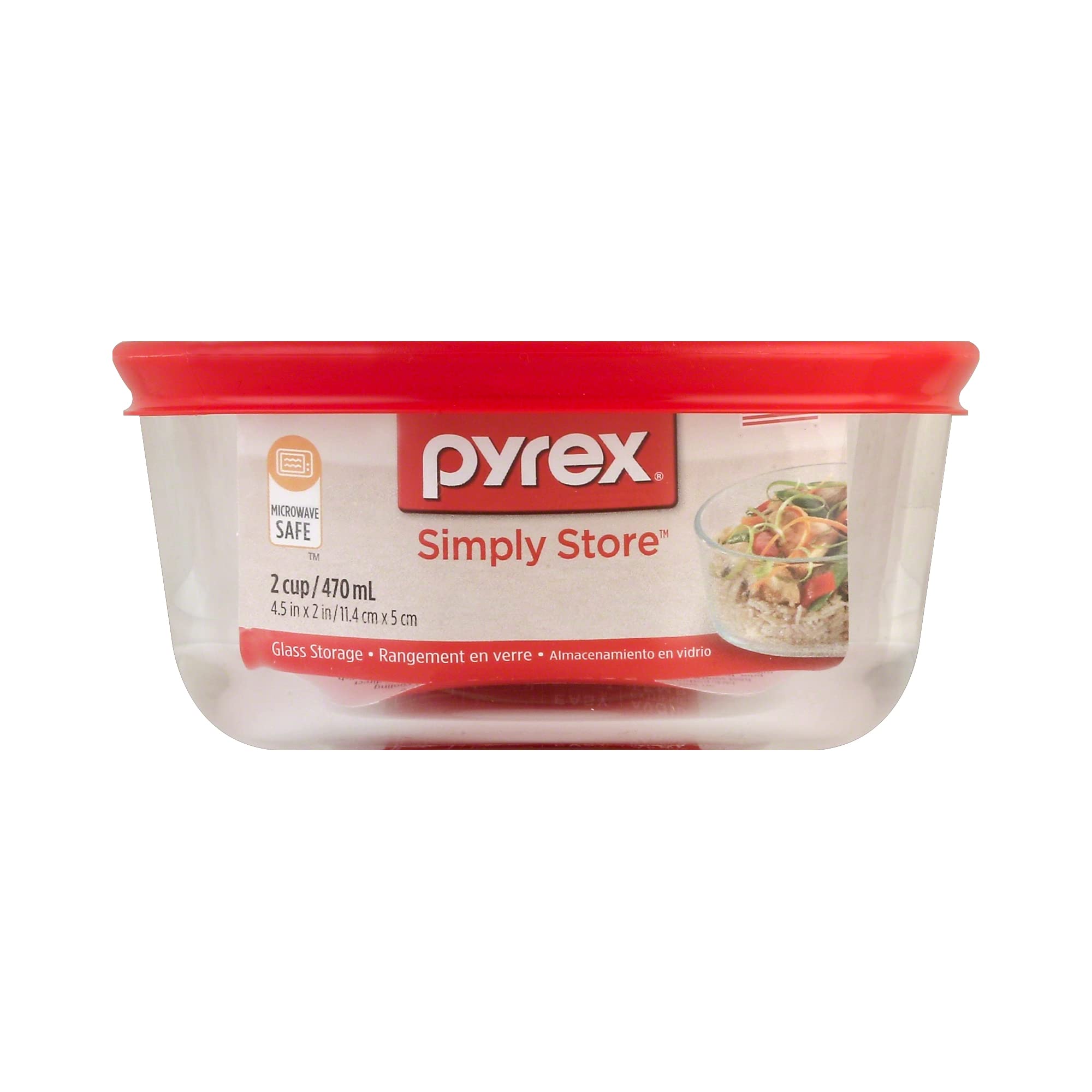 Pyrex Simply Store 2-Cup Single Glass Food Storage Container with Plastic Lid