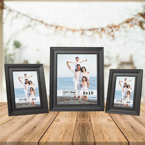 LaVie Home 8x10 Picture Frame - Rustic Black Design with Tempered Glass for Wall & Table Display