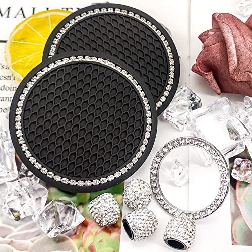 Bling Car Coasters for Cup Holders - 2 Pack Rhinestone Silicone