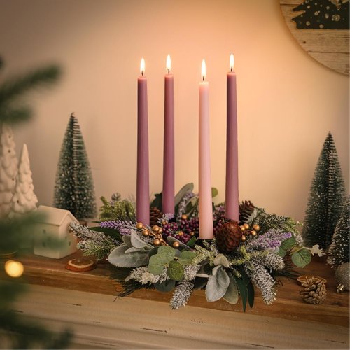 BLOSMON Advent Wreath - 14-Inch Christmas Candle Holder Ring for Festive Table Decor | Pine Berry Design