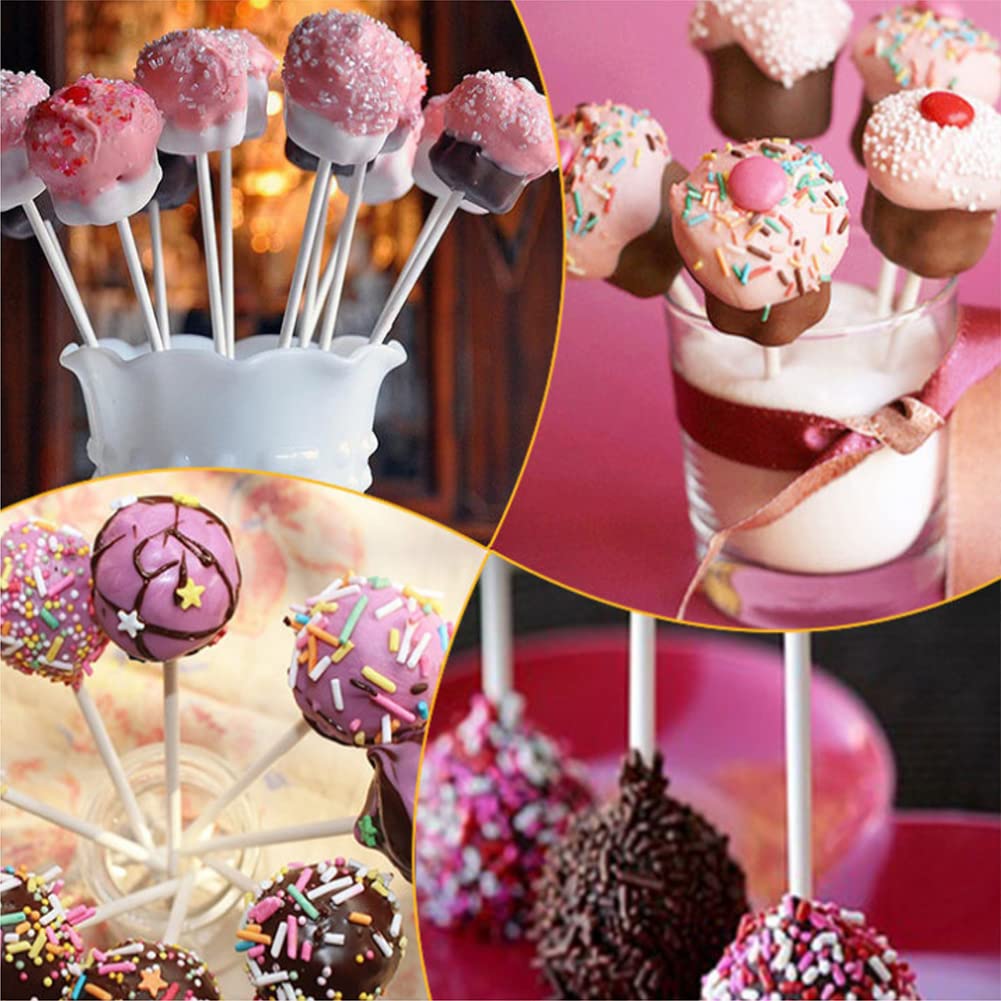 Basquei Cake Pop Sticks 6 Inches, Cake Pop Bags (3.9"X4.7"), Pink Metallic Twist Ties, 600 Pcs Cake Pop Kit Used for, Lollipops Cake, Candies, Chocolates Making Tools