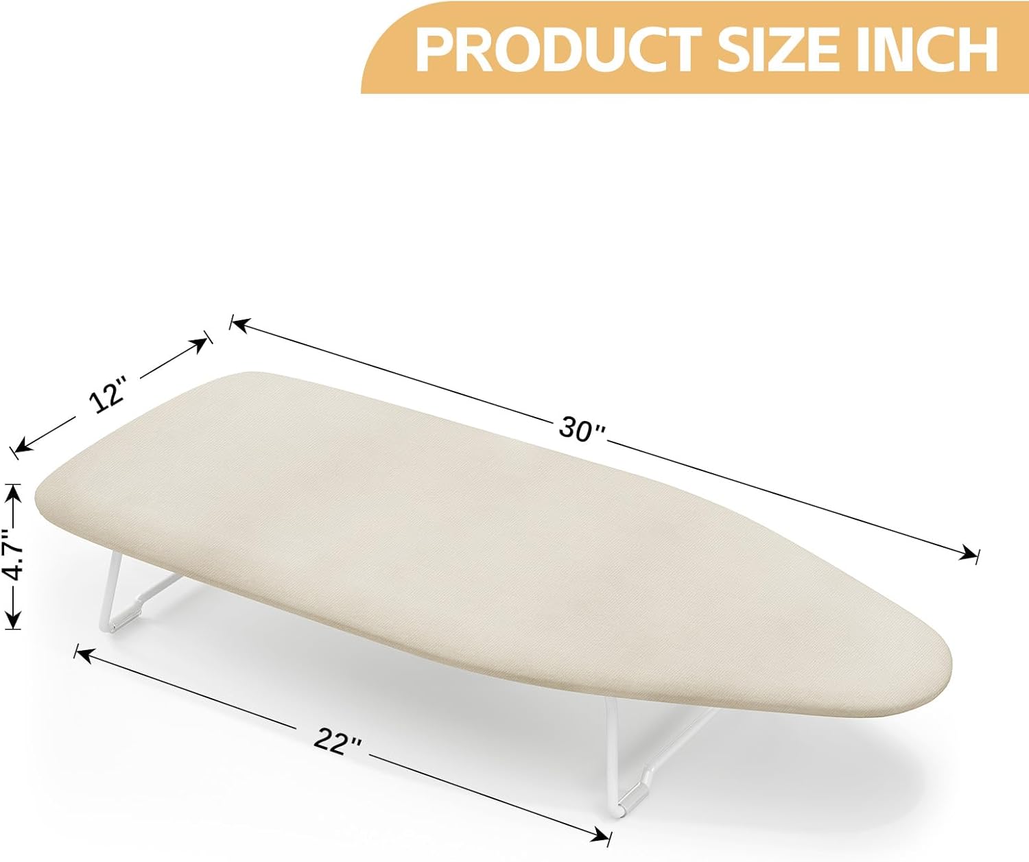 Skiennix Compact Ironing Board - Heat Resistant Cover & Metal Mesh Frame | 12x30 Inches, Cream White