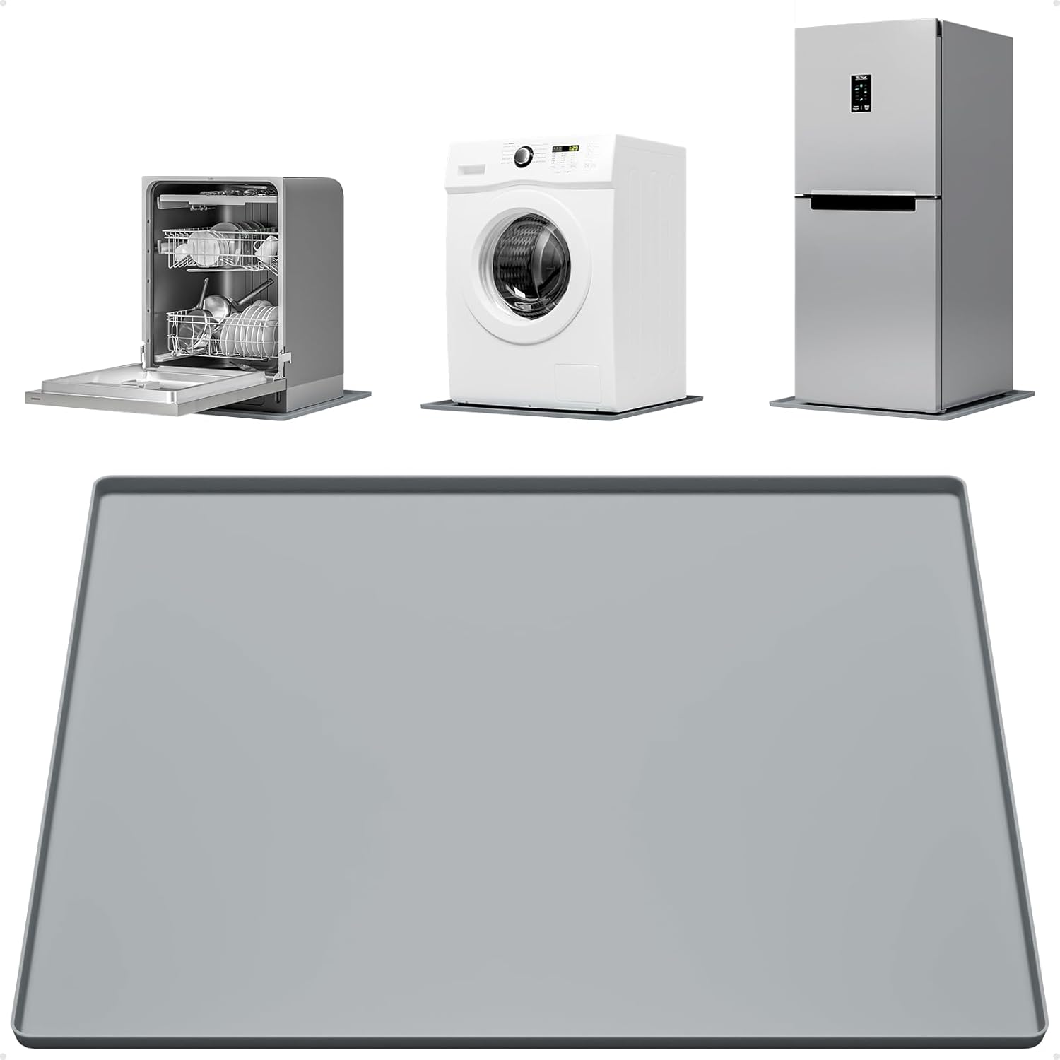 Skiennix Washing Machine Drain Pan - Waterproof Silicone Mat with 0.78'' Raised Edges | 27''x27'' Gray