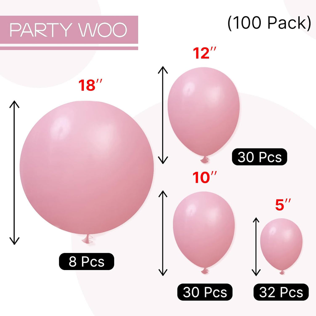 PartyWoo Mauve Balloon Kit - 100pcs in 5-18 Inch Sizes | Dusty Pink Rose Decor for Baby Showers & Weddings