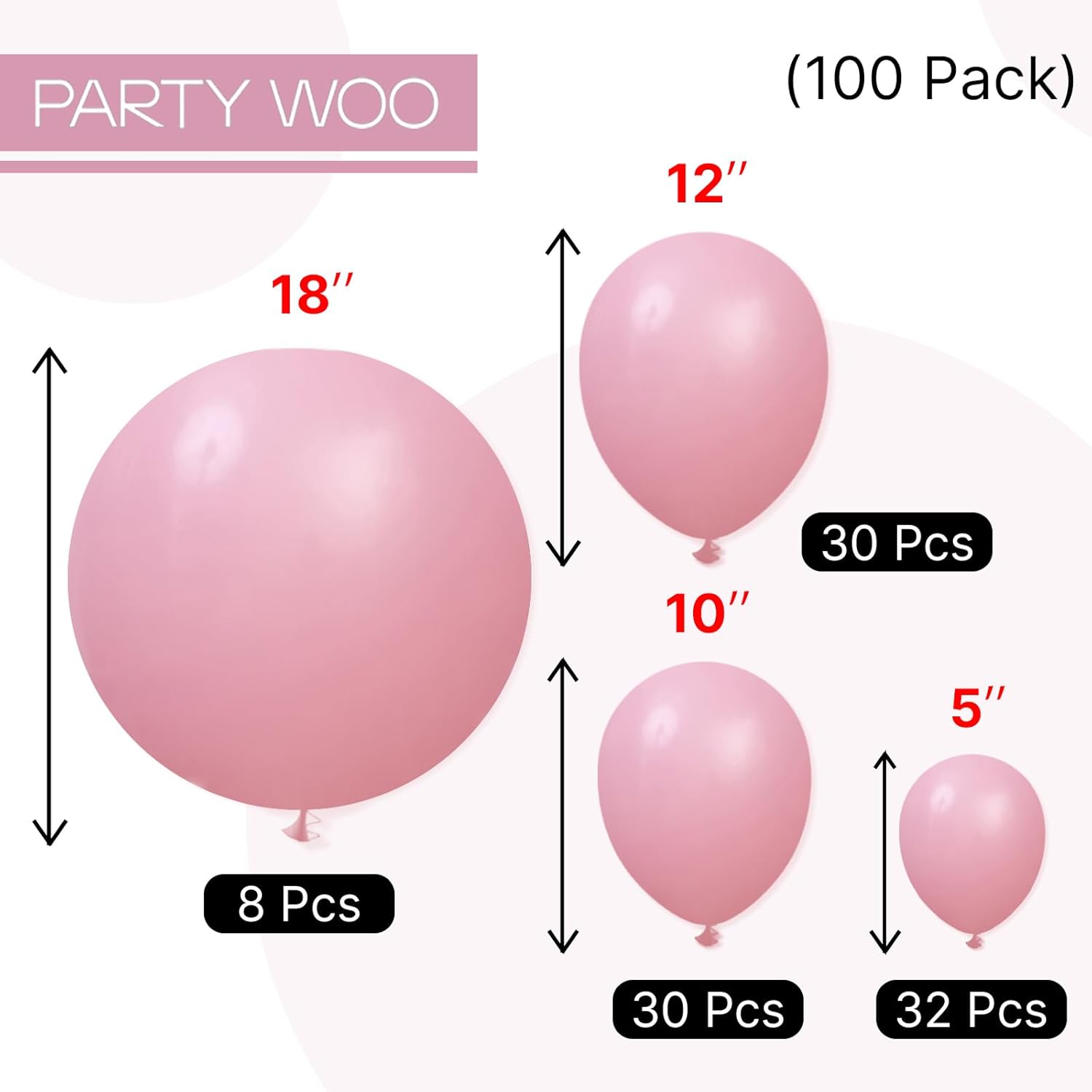 PartyWoo Mauve Balloon Kit - 100pcs in 5-18 Inch Sizes | Dusty Pink Rose Decor for Baby Showers & Weddings