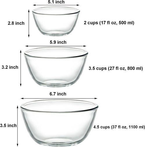 Borosilicate Glass Bowls Set by [Brand Name] - Sturdy, Stackable & Safe for Oven, Microwave, Dishwasher | 17, 27, 37 oz (Set of 3)