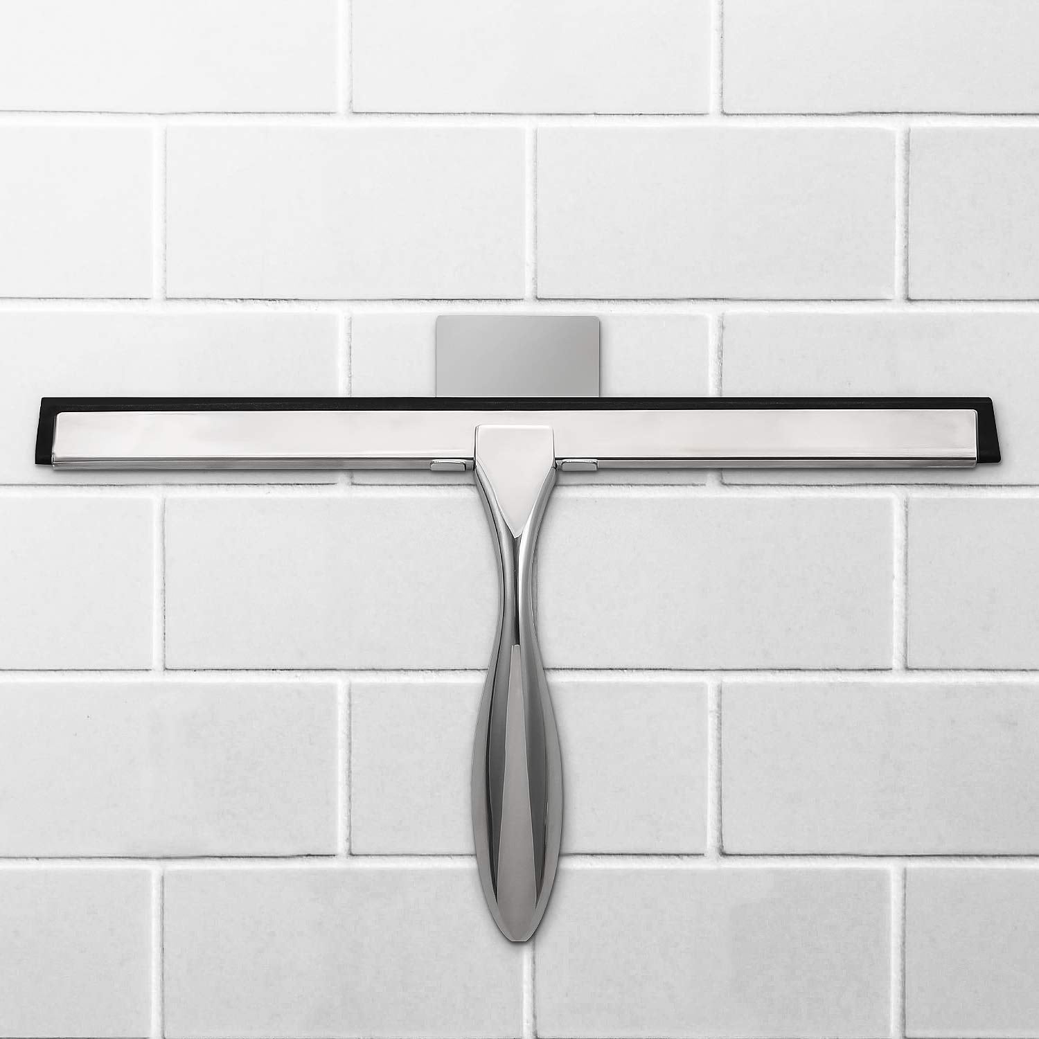 Simtive 12-Inch Shower Squeegee Set, Includes Shower Door Hook and Adhesive Hook, Squeegee for Shower Doors, Mirror and Window, Silver