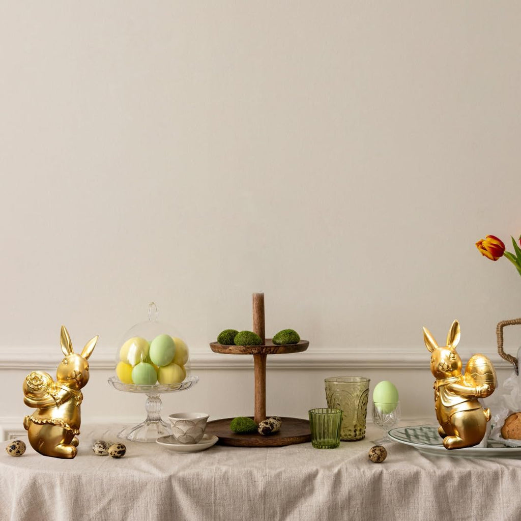Steviieden Bunny Decor Set of 2 - Cute Gold Rabbit Figurines for Spring Easter Home Decorations