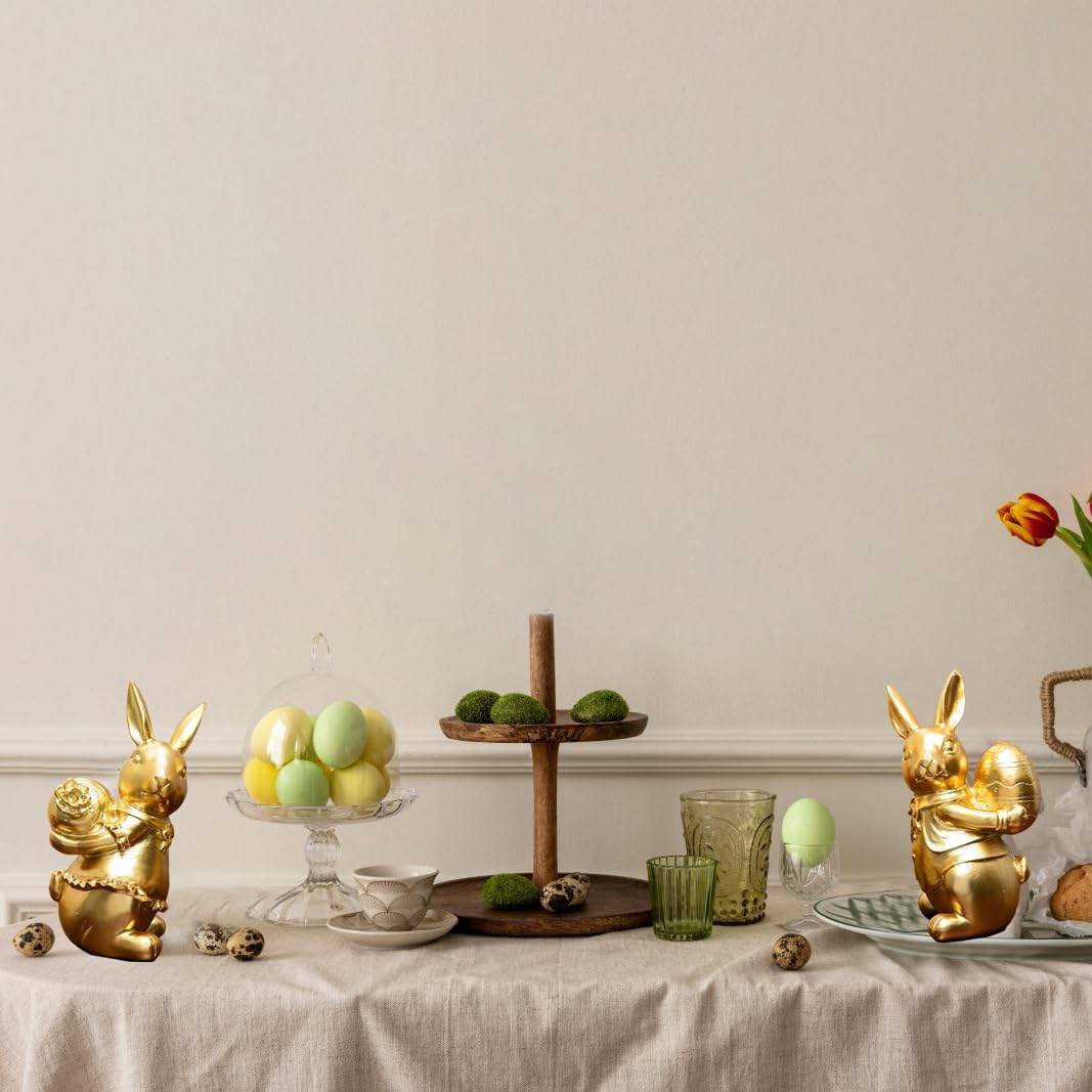 Steviieden Bunny Decor Set of 2 - Cute Gold Rabbit Figurines for Spring Easter Home Decorations