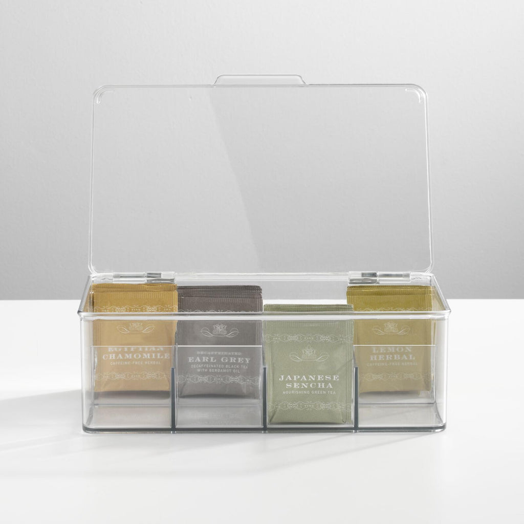 mDesign Tea Bag Single Serve Pouch Divided Box Holder Organizer, Clear