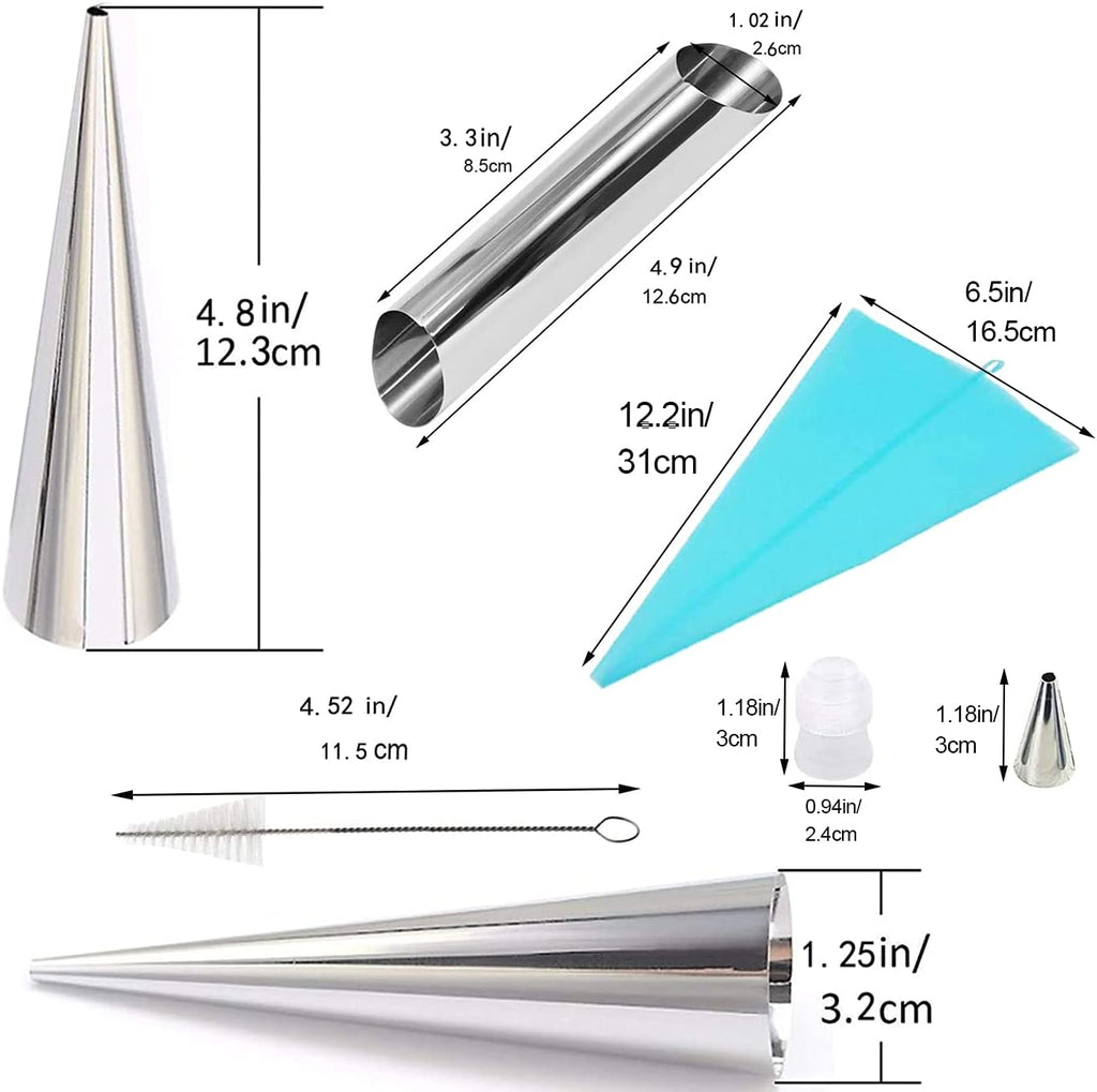 ABSOK Cannoli Tubes - Stainless Steel Cream Roll Molds with Ice Spout & Cleaning Brush | 24 PCS Set