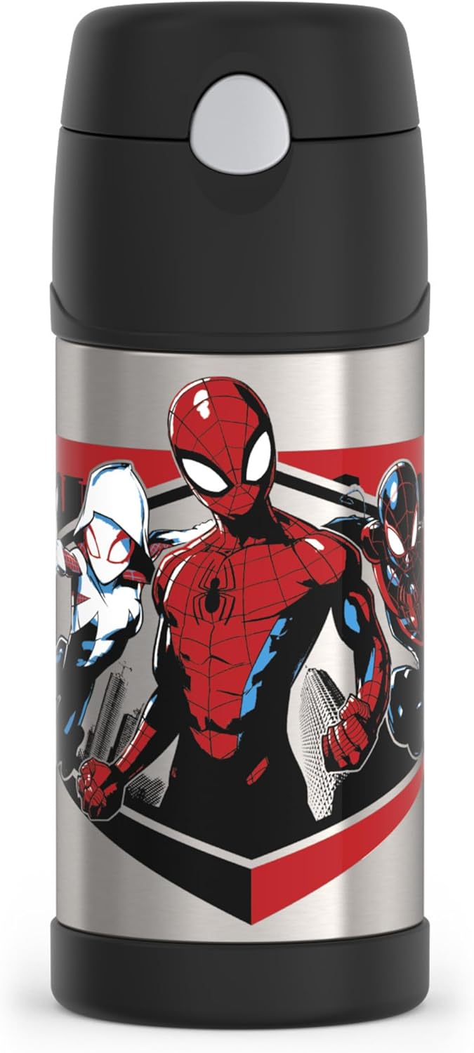 THERMOS FUNTAINER Water Bottle - 12 Ounce Stainless Steel Vacuum Insulated Kids Bottle | Spiderman Design