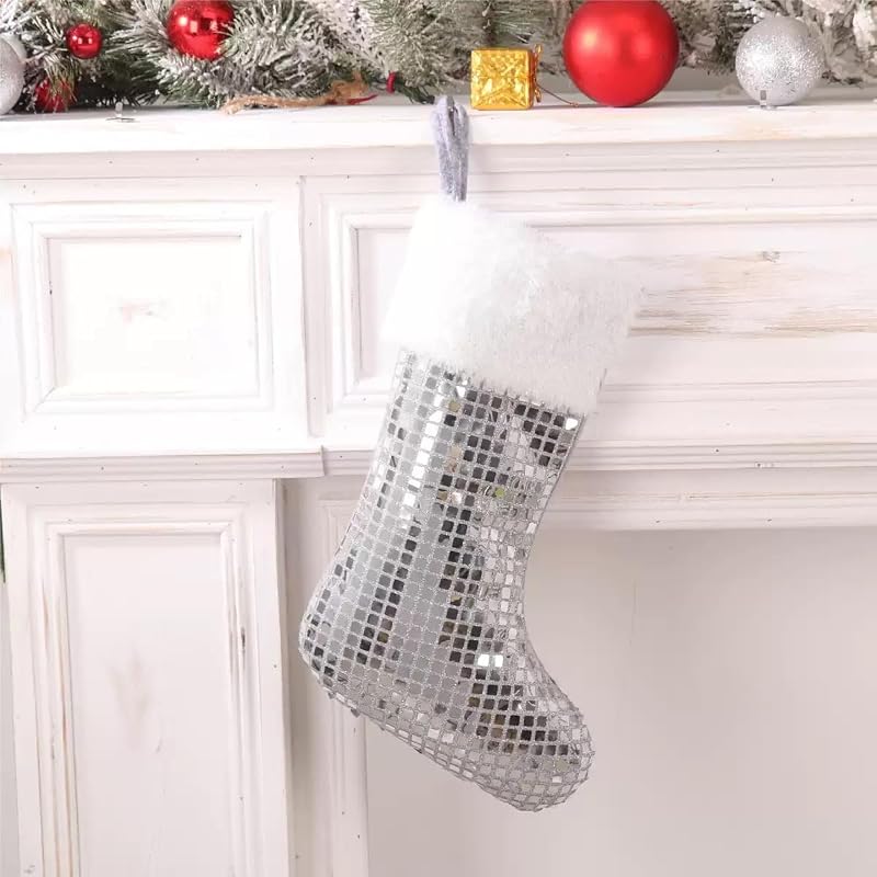 3 Pack Disco Christmas Stockings 15x8.6 In. Sequin Holiday Stockings