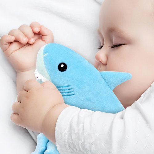 Gicoherero Shark Blanket Security for Baby Soft Lovey Plush Sleeping Snuggle Gifts Boy Blue Minky Dot Stuffed Ocean Animal Newborn Nursery Kids Toddler First Birthday Unisex Blankie Gift Ideas 15 Inch