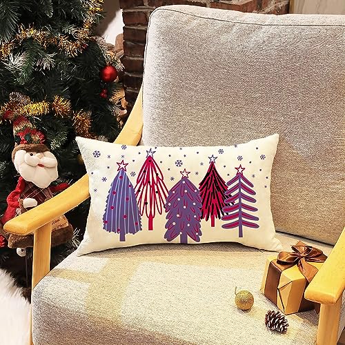 All Smiles 12x20 Christmas Throw Pillow Covers - Purple Reindeer Set of 2
