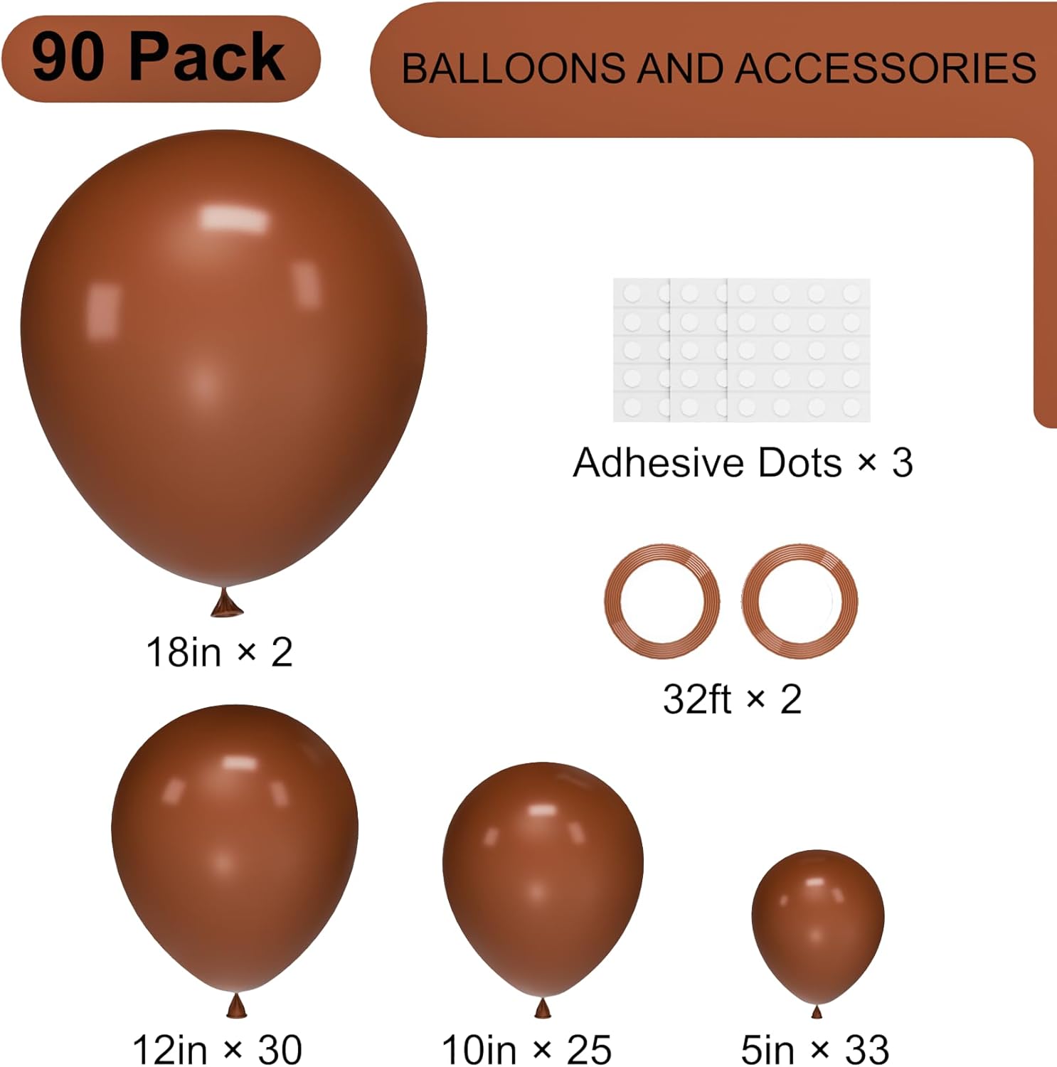 Voircoloria Brown Balloon Garland Arch Kit - 90 Pack in 18/12/10/5 Inch Sizes for Weddings, Graduations & Parties