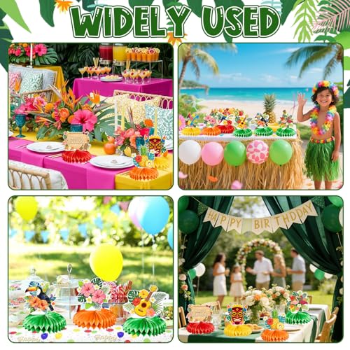 9Pcs Hawaiian Party Table Decorations, Tropical Honeycomb Centerpieces