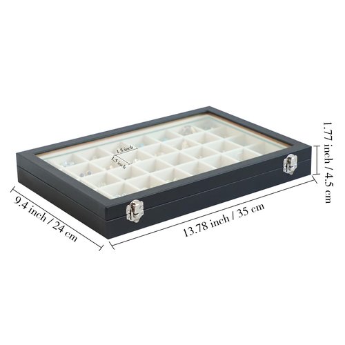Stratalife Jewelry Organizer 40 Grid Beige Black Jewelry Tray with Clear Dust-proof Lid Velvet Earring Organizer Necklace Rings Holder Display Drawer Storage Case for Women