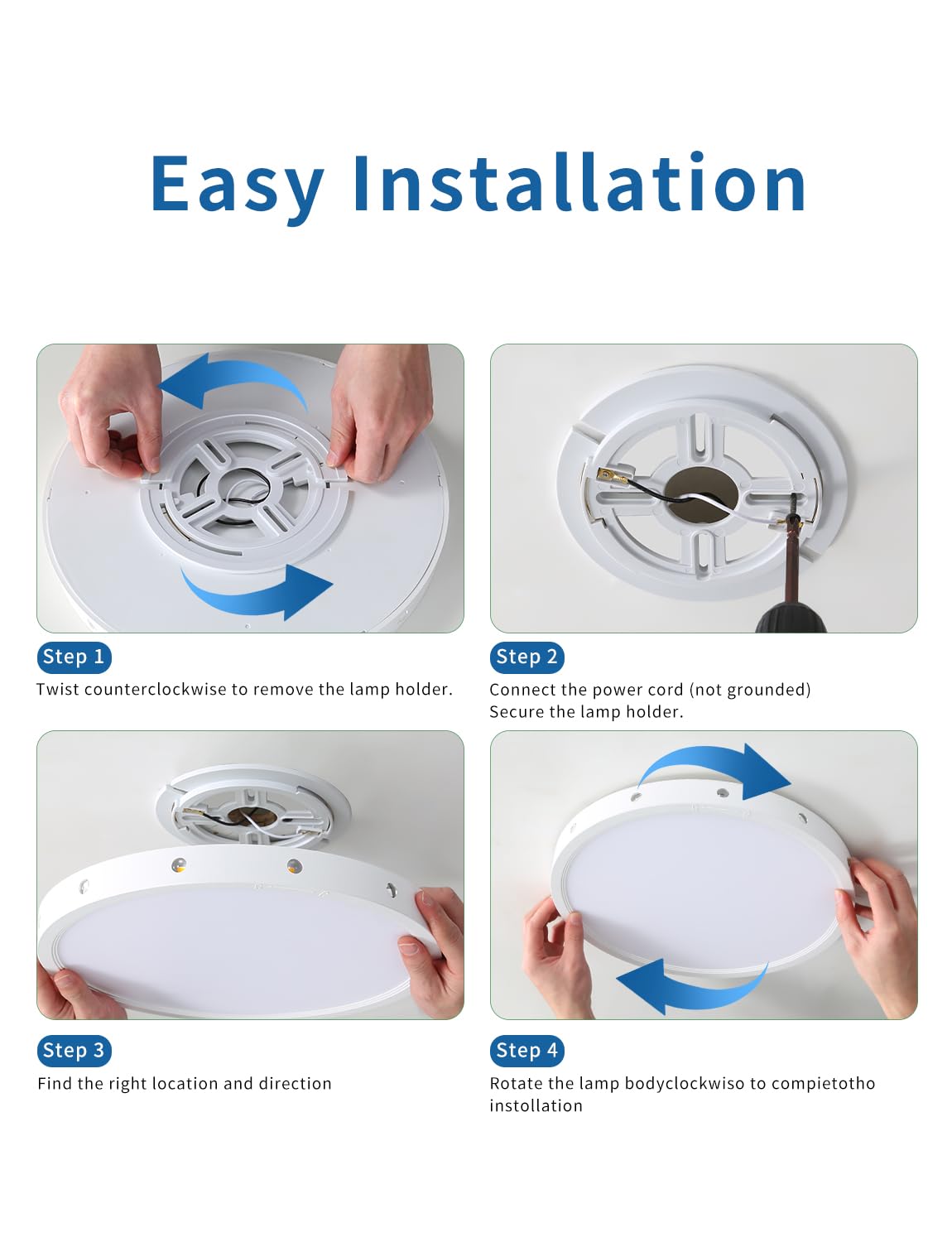 Anmaice 12in 24Watt Flush Mount led Ceiling Light fixtures.Remote Control Dimmable Ceiling Lights for Bedroom, Dining Room, Kitchen, Round White