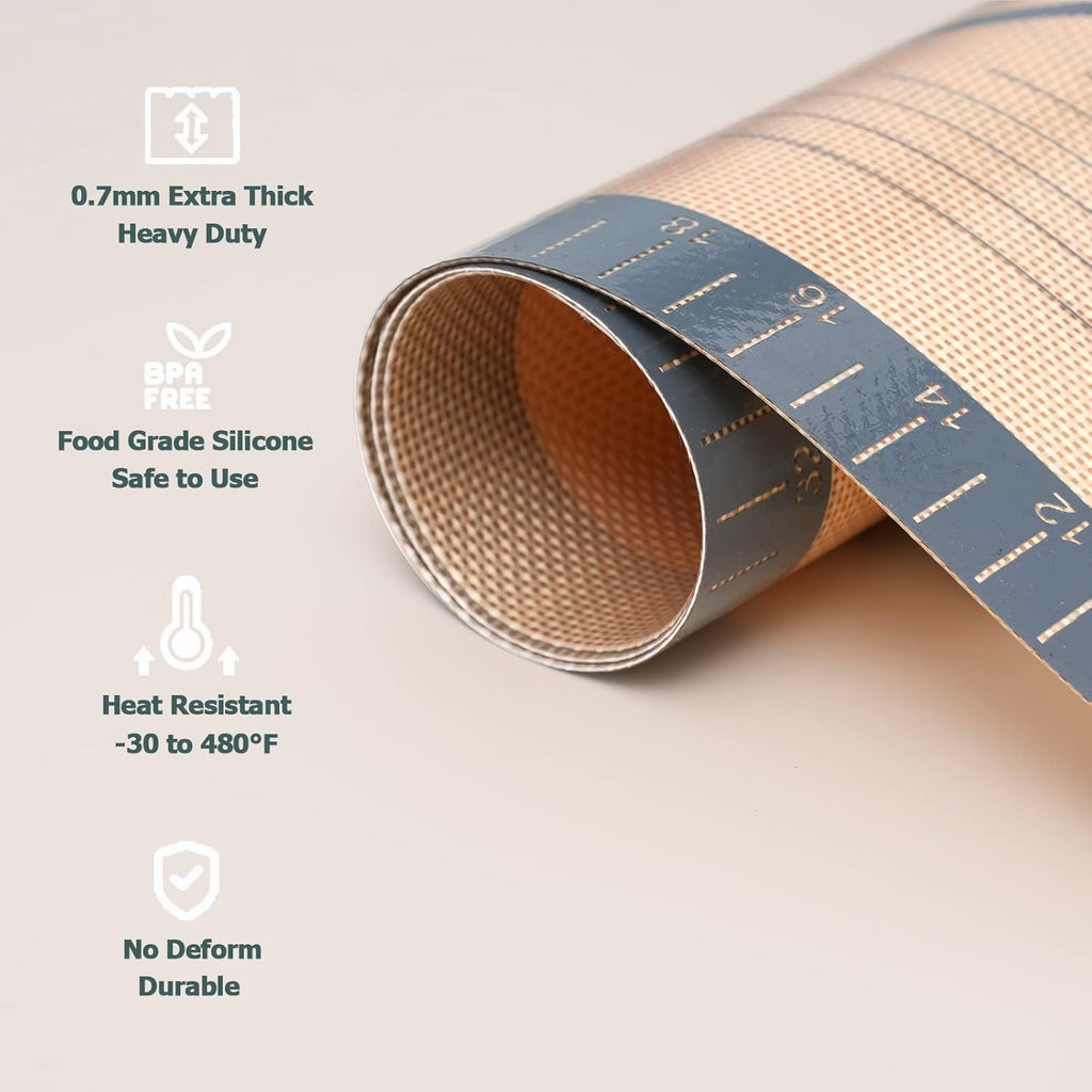 Sapid Extra Thick Silicone Pastry Mat - Non-Slip Baking Surface with Measurements | Extra Large 20" x 28" Gray
