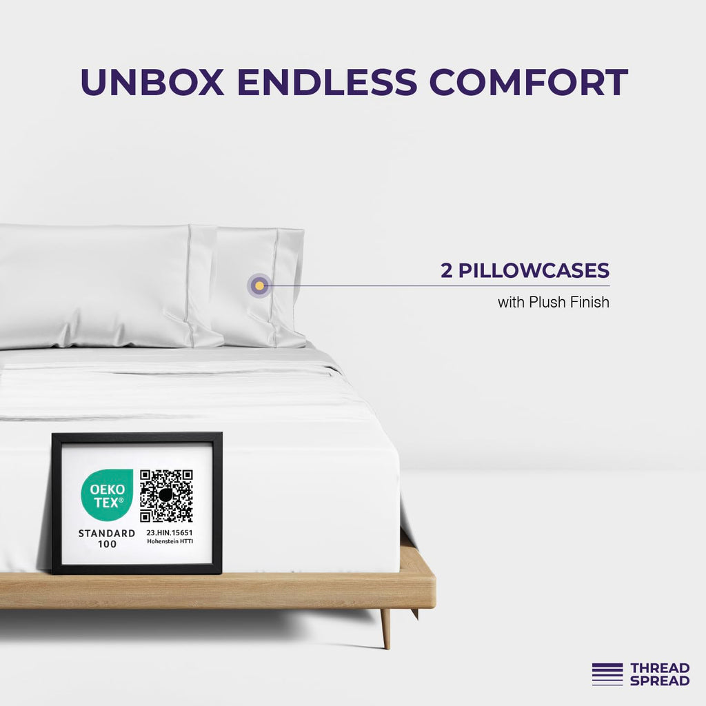 THREAD SPREAD 100% Egyptian Cotton Pillow Cases Queen Size Set of 2 - Luxury 2000 Series Queen Pillow Cases (21” x 32”, White), Soft Cooling Envelope Closure Hotel Quality Egyptian Cotton Pillowcases