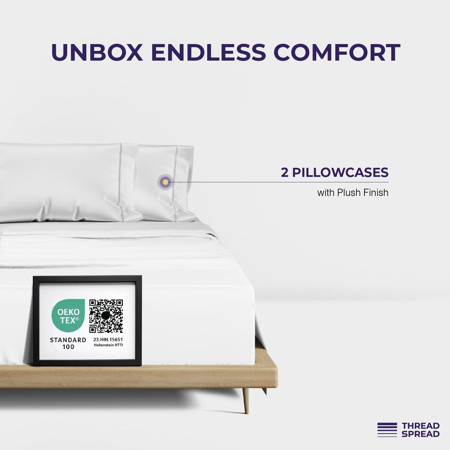THREAD SPREAD 100% Egyptian Cotton Pillow Cases Queen Size Set of 2 - Luxury 2000 Series Queen Pillow Cases (21” x 32”, White), Soft Cooling Envelope Closure Hotel Quality Egyptian Cotton Pillowcases