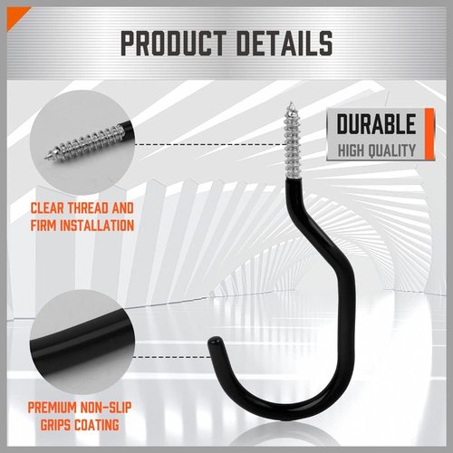 HORUSDY Heavy Duty Garage Storage Hooks - 6-Pack Utility Wall Hooks for Tools, Bikes & Ladders | Steel Organizer