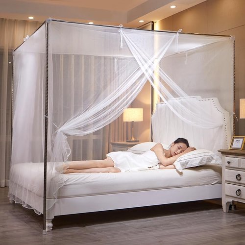 Niemro White Mosquito Net Tent for Bed，One Side Opening Canopy Netting Curtain Net for Bedroom Decoration for Queen Size（Without Bed Frame）