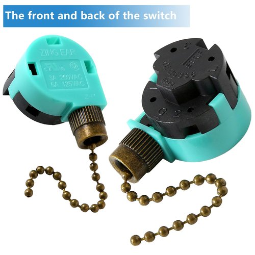 2 Pack Ceiling Fan Switch 3 Speed 4 Wire Zing Ear ZE-268S6, Ceiling Fan Pull Chain 4 Wire Fan Lamps Switch Compatible with Hunter Ceiling Fan (Bronze Pull Chain)