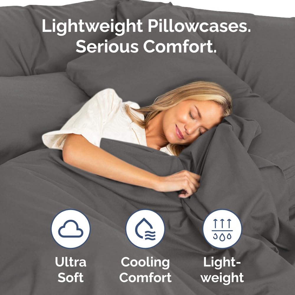 Standard Pillow Cases by Regine Switzerland - Ultra-Soft Hotel Quality - Wrinkle-Free & Stain Resistant - 2 Piece Set in Charcoal