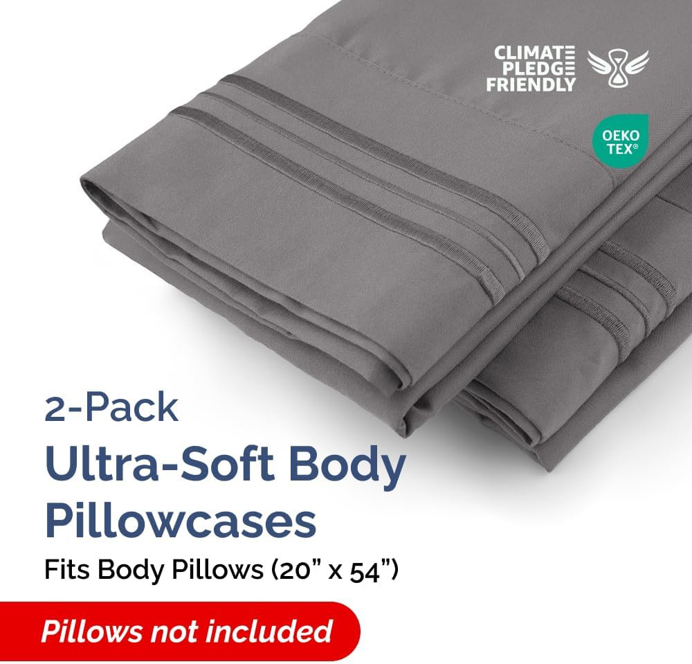 Skiennix Body Pillowcases Set of 2 | Soft, Breathable 20x54 Long Pillow Covers for Side Sleepers - Wrinkle-Free & Machine Washable (Dark Grey)
