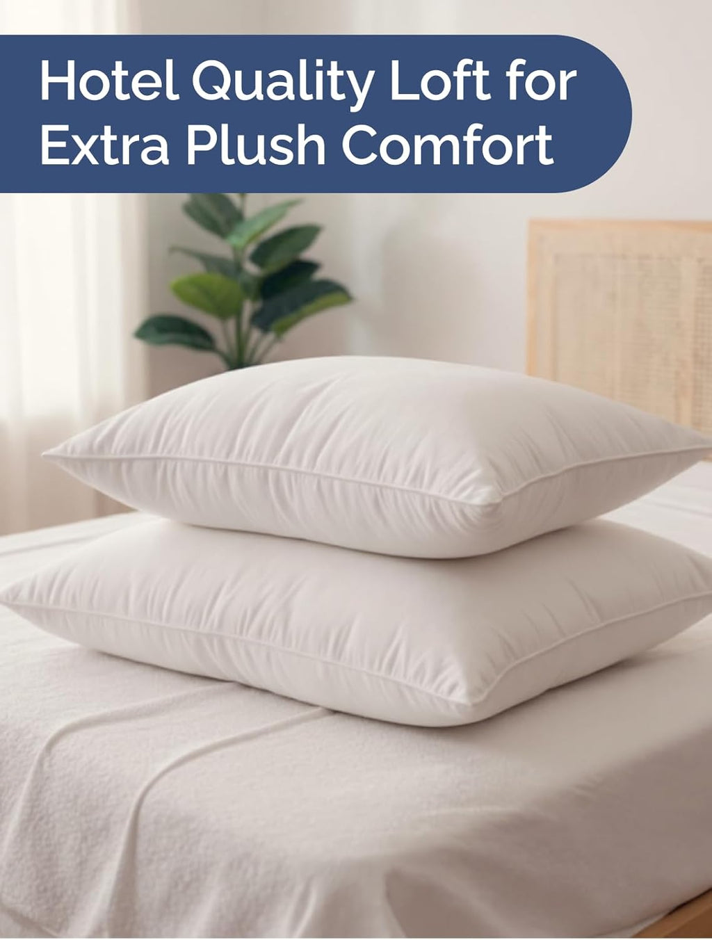 Skiennix 100% Cotton Bed Pillows - Soft Down Alternative Set of 2 - Queen Size, 20" x 36" - Breathable & Machine Washable