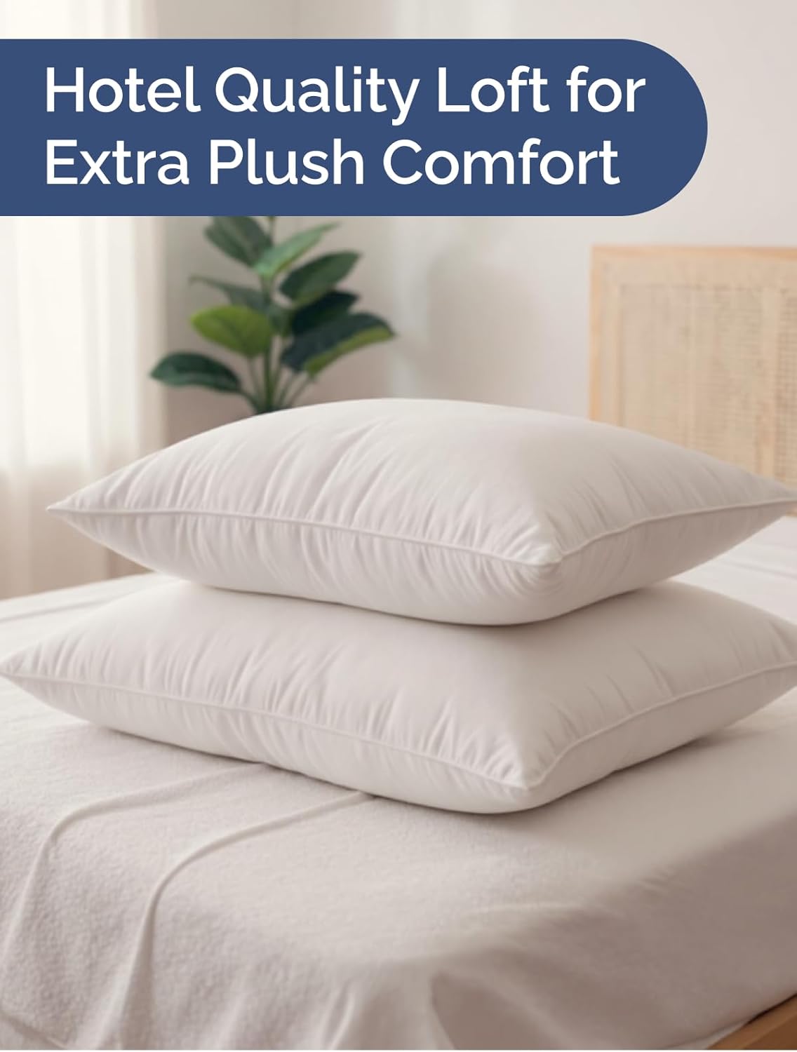 Skiennix 100% Cotton Bed Pillows - Soft Down Alternative Set of 2 - Queen Size, 20" x 36" - Breathable & Machine Washable