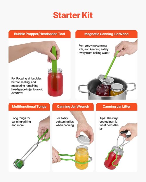 VEVOR Canning Supplies Starter Kit, 9 Pieces Stainless Steel Water Bath Canning Kit for Beginners, Canning Tools Set: Pot, Rack, Lid, Funnel, Tongs, Jar Lifter, Wrench, Magnetic Wand, Bubble Propper