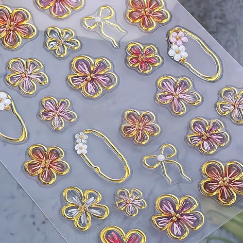 KAHSOSE 5D Flower & Butterfly Nail Stickers - 2 Sheets Embossed Decals
