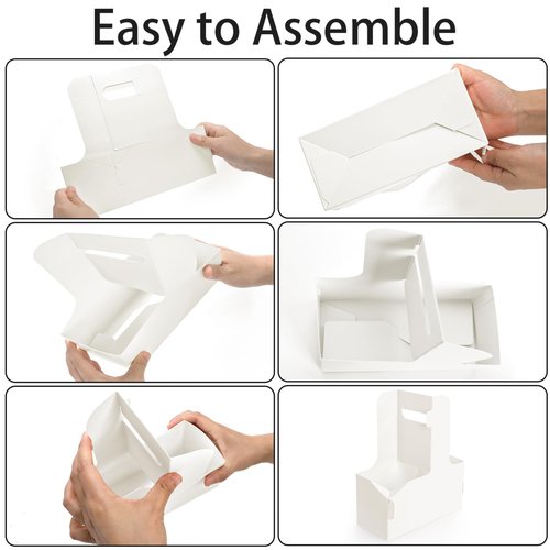 Lawei 50 Pack 2 Cup Drink Carrier with Handle, Disposable White Cardboard Paper Cup Holder Tray for Cold/Hot Drinks, Coffee Carrier, Food Delivery, Thickened Take Out Cup Carriers, Easy Assemblable