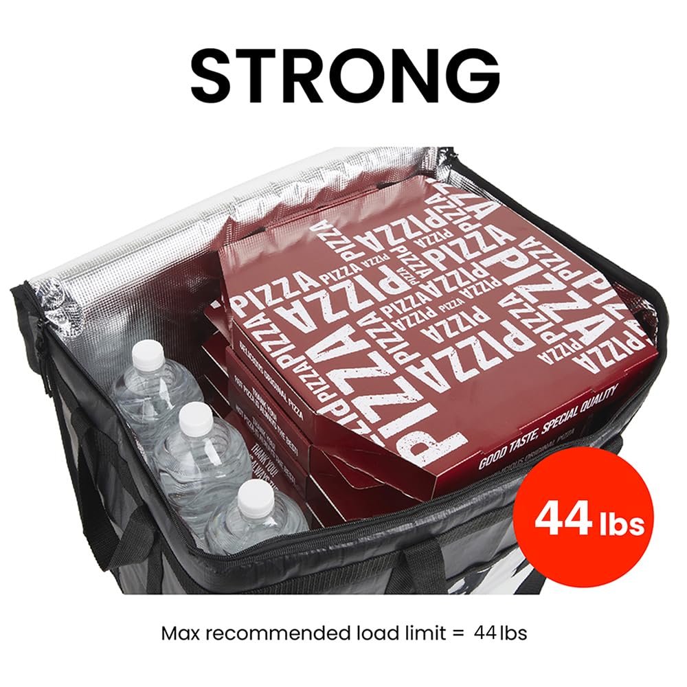 NZ home Insulated Bags for Food Delivery (3XL PRO) Grocery Shopping Cooler Bag, Pizza Delivery, Hot & Cold Catering Tote, Reusable, Foldable & Heavy Duty (2 Pack, Black)