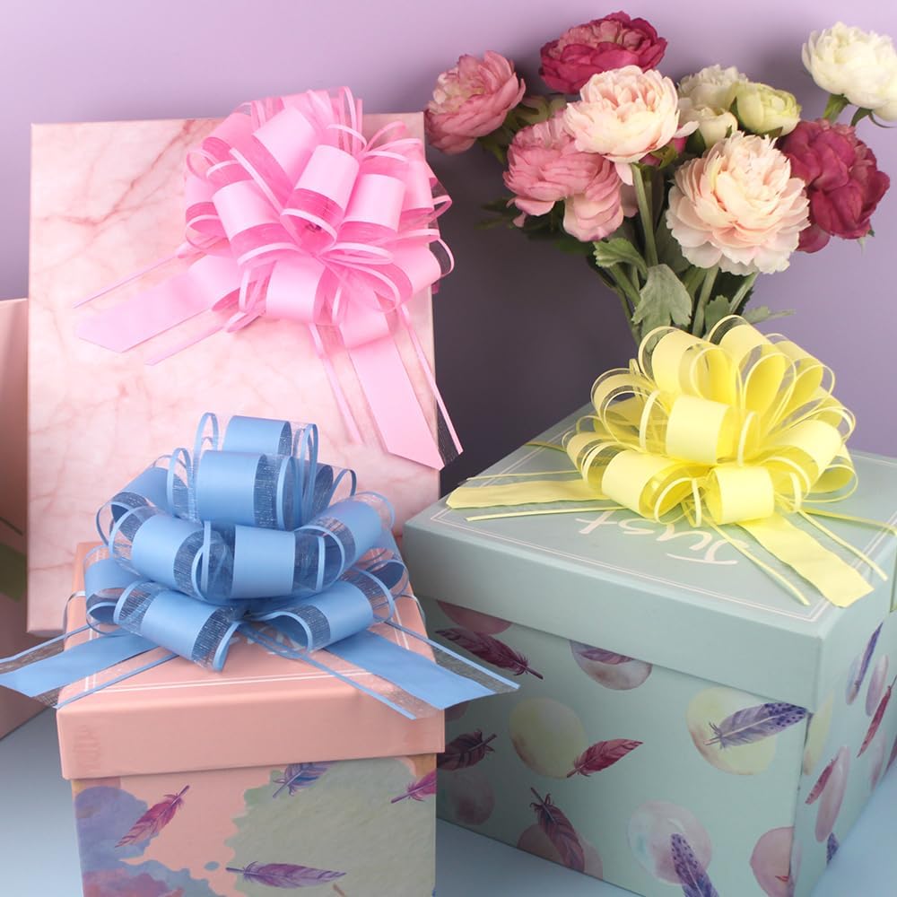 Skiennix Pull Bows - Sky Blue Gift Bows for Party & Wedding Decorations | 6 Inches, Set of 6
