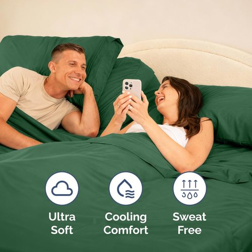 Flex Top Split Head King Sheet Set - Comfy, Breathable & Cooling Luxury Bedding - Deep Pockets, Soft - Oeko-Tex Certified - Emerald Green