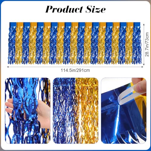 Blue Gold Metallic Tinsel Foil Fringe Table Skirt 2 Pack