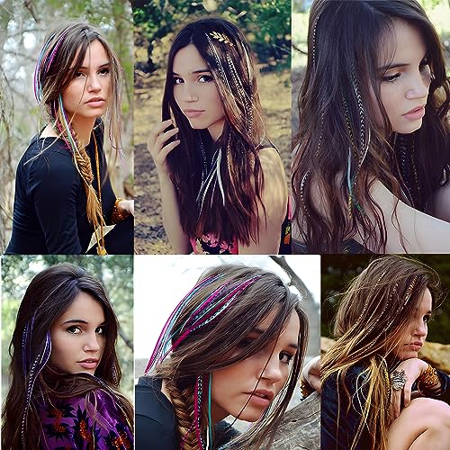 Kootinn Synthetic Hair Feather Extensions Kit with Beads and Crochet Hook